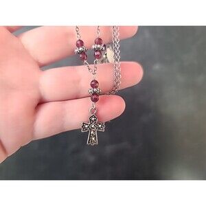Alexa's Angels 925 Sterling Garnet Marcasite Adjustable Rosary Necklace Vintage